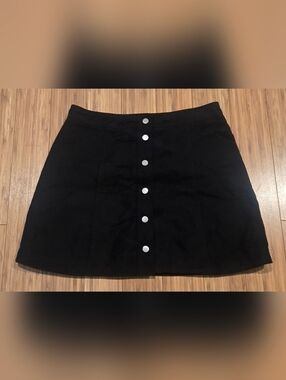 Divided Black Fuax Suede Button-Front A-Line Skirt